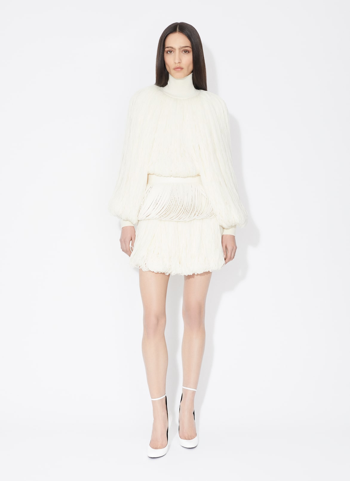 MINI SKIRT WITH KNITTED FRINGES ALAÏA OFF-WHITE MINI SKIRT WITH KNITTED FRINGES